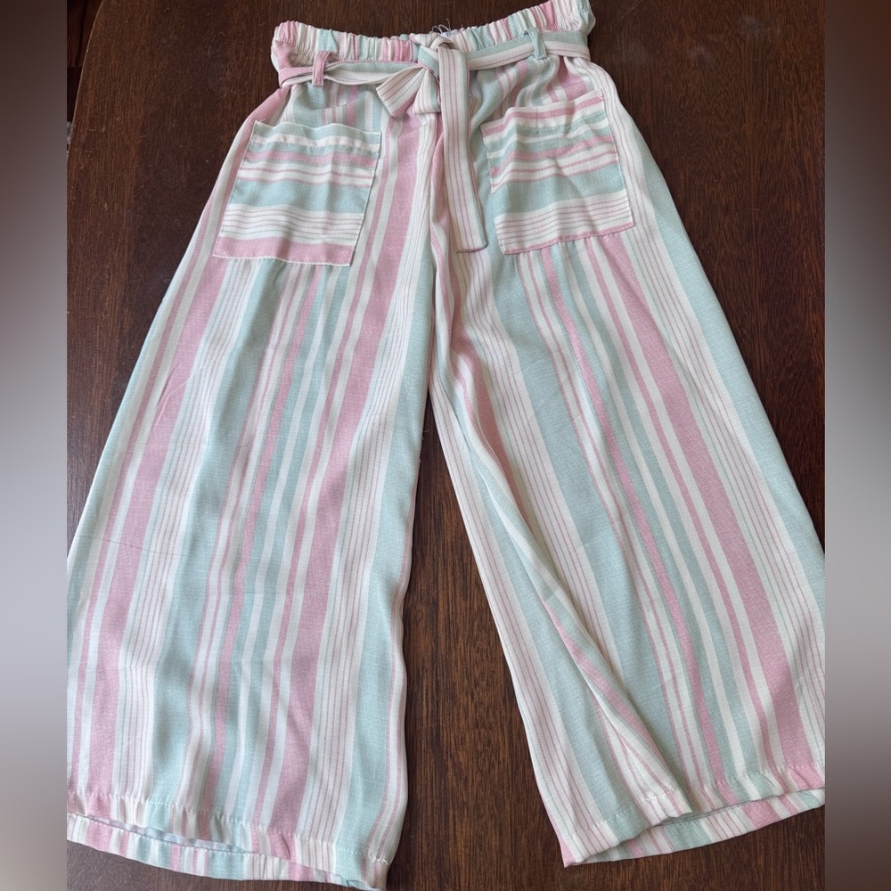Girls Pastel Stripe Wide-Leg Pants - Pink & Light Blue